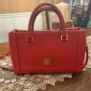 MCM Orange Leather Satchel